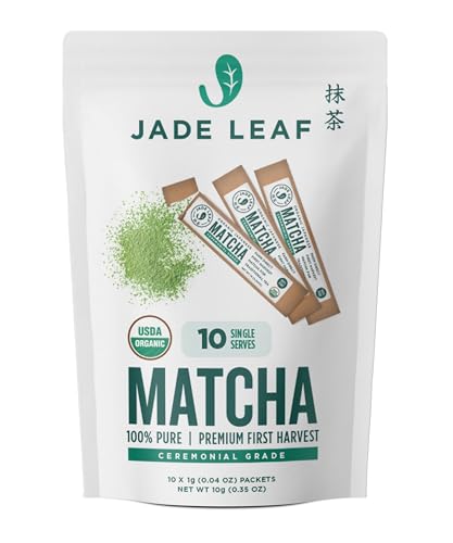 Jade Leaf Matcha Organic Ceremonial Grade Green Tea Powder - Farm Direct First Harvest - Single Serve Stick Packs - Authentic Japanese Origin (10 Count Single Serve Stick Pack Pouch)
