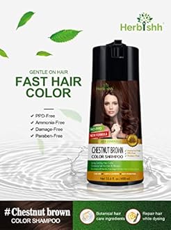 Herbishh Color Shampoo for Gray Hair - Enriched Formula with Conditioner - Long Lasting & DIY (CHESTNUT BROWN)