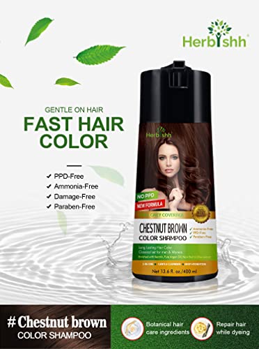 Herbishh Color Shampoo for Gray Hair - Enriched Formula with Conditioner - Long Lasting & DIY (CHESTNUT BROWN)