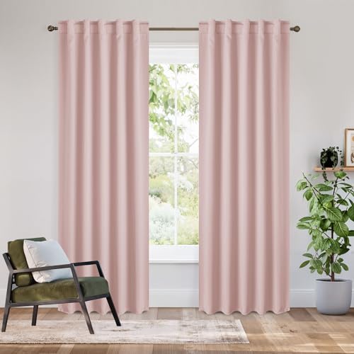 Image of RYB HOME Bedroom Blackout Curtains 80 inches Long, 100% Blackout Thermal Insulated Noise Reducing Back Tab Curtains for Living Room Nursury, 42 inches Wide by 80 inches Long, Baby Pink