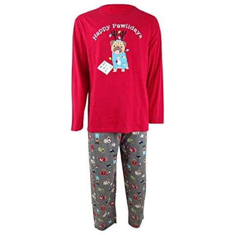 Family PJs Mens Christmas Holiday Pajama Sets Red L Cover