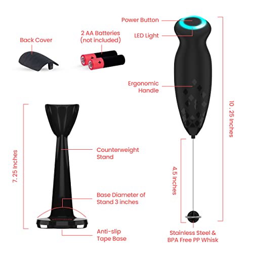 Yoshiful Milk Frother For Coffee With Deluxe Stand - Coffee Frother Handheld Foam Maker For Lattes - Turbine Whisk Drink Mixer Handheld - Frother Wand Stirrers Electric For Cappuccino, Matcha - Black #TOP7
