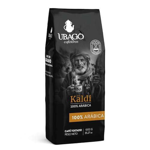 Cafe en grano natural, Ideal para cafetera superautomática, Notas dulces y aromáticas, 100% Arabica Kaldi, Tueste medio, Ubago, Paquete de 1kg
