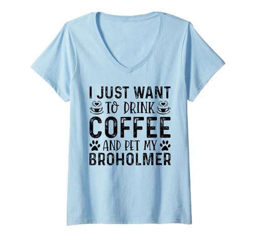 Womens Broholmer Dog Owner Coffee Lover Funny Dog Mom V-Neck T-Shirt