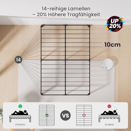 KUTAS Bett, Bettgestell 140 x 190 cm, Höhe 36 cm, mit Stauraum unter dem Bett, 14 Reihen Metalllamellen, Einfach zu Montieren, Geräuschlos, Kein Boxspringbett erforderlich, Modern, Schwarz – Bild 4