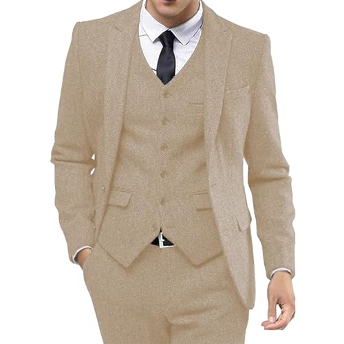 Costume 3 pièces homme laine chevrons slim fit style formel décontracté chic