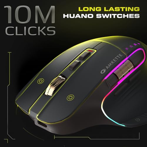 Image of Amkette XS Series Flow Plus Programmable Wireless Mouse /Bluetooth Mouse with Side Scroll, 2.4G+3xBT+Wired Mode, 8 Buttons, 6400 DPI, 1000Hz Polling, MultiOS Web-Software, Rechargeable, 2 Yrs Warranty