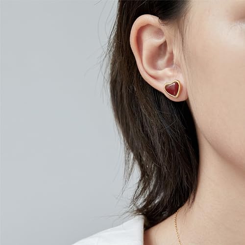 Sonateomber Gold Carnelian Crystal Heart Stud Earrings for Women, Valentine Dainty Cute Love Hypoallergenic Earing Wedding Prom Jewelry Gift.3