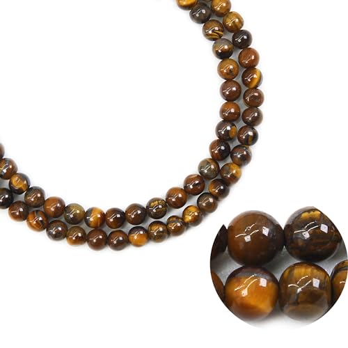 Qiwan 60PCS 6mm Natural Yellow Tiger Eye Gemtone Jewellery String, Round Loose Beads for DIY Jewelry Making, 1 String/15 Inches