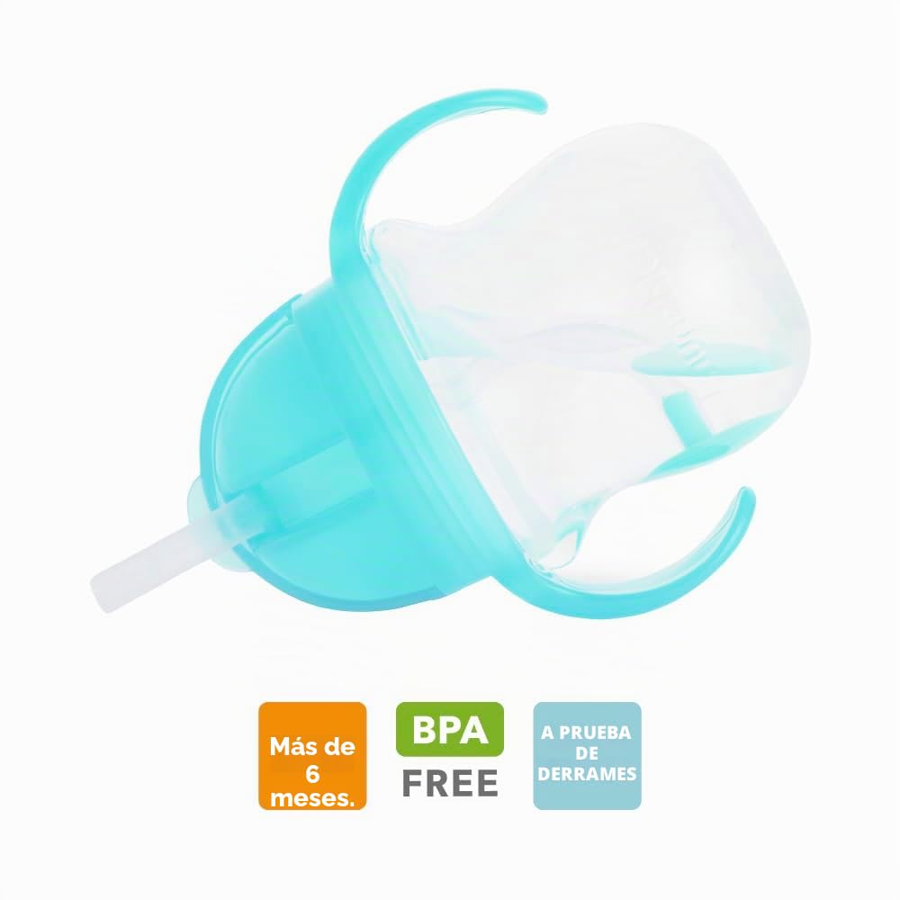 Munchkin Click Lock Set de Tazas con Pajita Tip & Sip, Tazas para Bebé y Niño Pequeño con Pajita, Libre de BPA, Sin Derrames, Pajitas con Peso, 7oz/207ml, Set de 2, Verde/Azul