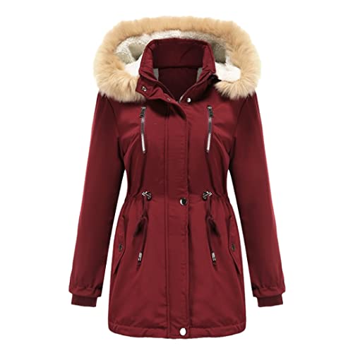 Manteau d'hiver femme super chaud matelassé grande taille rouge vin