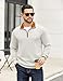 COOFANDY Mens Quarter Zip Pullover Mock Neck Quilted Sweatshirt Casual Long Sleeve Polo Sweater (White, Large)