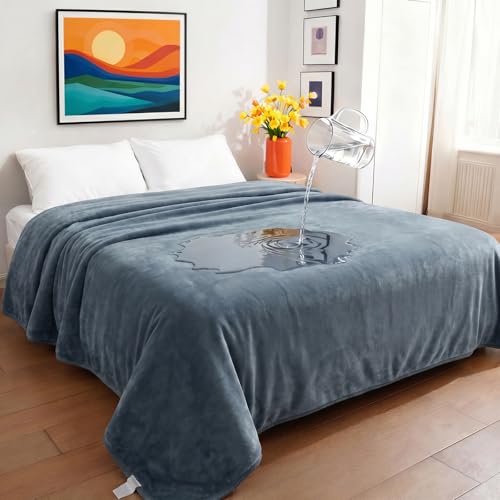 Image of Sunheir Waterproof Blanket for Bed Queen Size, Reversible Soft Sherpa Fleece Dog Pet Blankets, Leakproof Spill-Proof Love Blanket for Furniture & Sofa Protector, Camping, Travel, 90 inchx86 inch, Grey