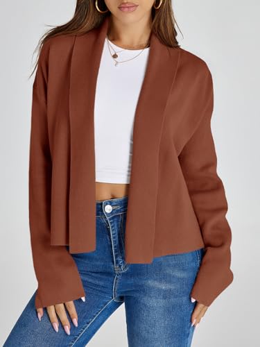 Image of Saodimallsu Womens Cropped Cardigan Open Front Shawl 2026 Fall Trendy Long Sleeve Sweater Jacket