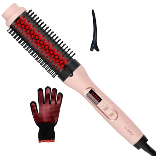 Image of Infrared Thermal Brush, Dual Voltage Negative Ions Heated Round Brush, 1 1 /2 Inch Straightener & Curling Iron Brush 2 in 2, Dual PTC Non-Blowing Thermal Round for Wome, Soft Pink