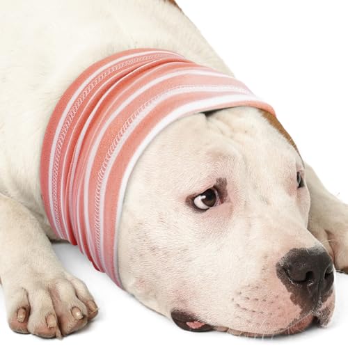Image of Nanaki Calming Hoodie Dog Grooming Ear Cover Anxiety Relief-No Shake Dog Ear Wrap Hematoma, Striped Head Wrap Snoods for Noise Protection, Bath, Fireworks, Thunderstorm, Blow Drying, Warm-Keeping