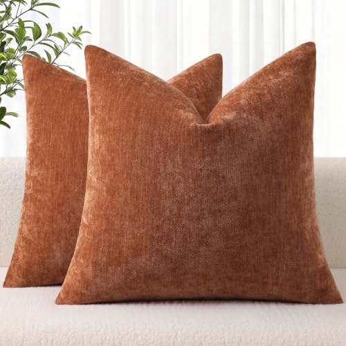 decorUhome Soft Chenille Light Rust Throw Pillow Covers 24X24 Set of 2