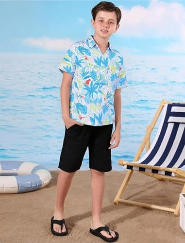 Image of Hawaiian Shirt for Boys Button Down Wrinkle Free Shirt Short Sleeve Funny Beach Casual Summer Print Top for Kids 4-15 Years