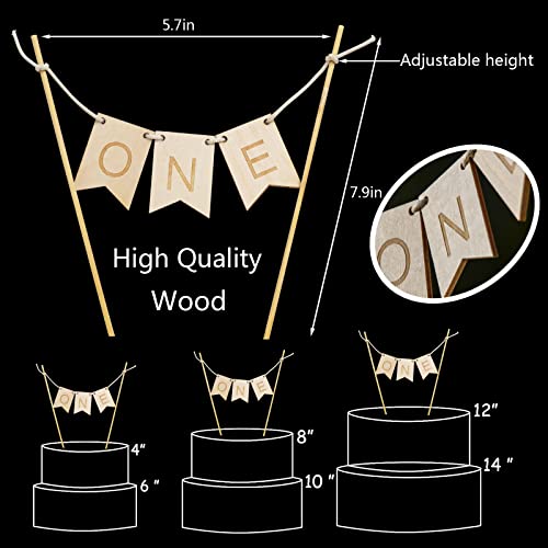 Wood One Cake Topper - 1 St Birthday Cake Decorations, First Birthday Cake Topper, Cake Topper Wood One Banner, Cake Smash Decorations, One Birthday Party Supplies #TOP1