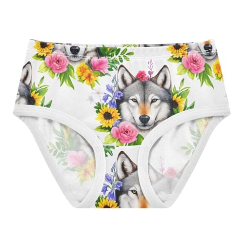 Joisal Cotton Girls Underwear Toddlers Watercolor Wolf Flowers White Girl Panties Cute Cartoon Undies Kids Briefs 2t