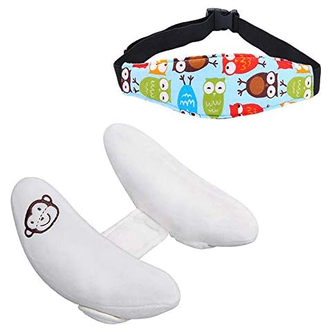 Toddler Adjustable Neck Support Pillow & Safety Head Support Band for Car Seat, Baby Child Infant Head Neck Protection, Blue Owl Cover