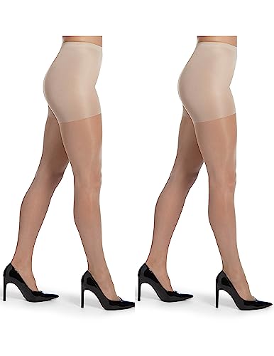 HUE Women's 2 Pack Sheer Tights Assorted Womens Tights Including Control Top, Fishnet, Lace, Toeless Pantyhose
