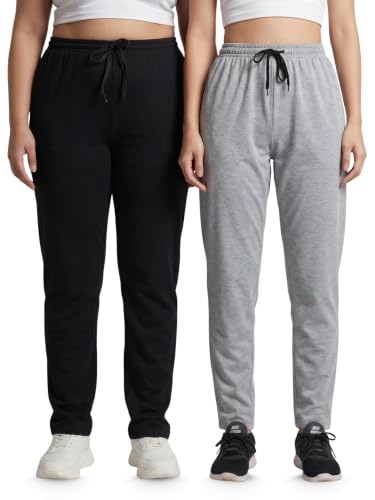 Image of Fflirtygo Cotton Solid Track Pant /Lounge Wear /Pocket Payjama �100% Export Quality Soft Cotton Night Wear /Pocket Pyjama for Women Combo Pack, Black & Blue Pyjama