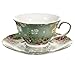 Gracie China Shabby Rose Porcelain 7-Ounce Tea Cup and Saucer Set of 4, Shabby Rose Green