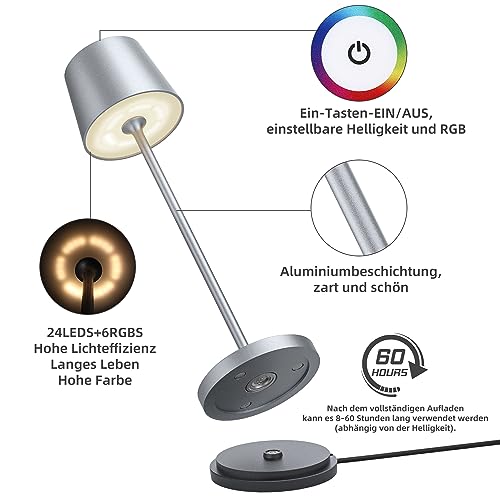 Akku-Tischlampe Brightower 2er-Set mit LED und USB-Ladestation