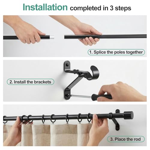Curtain Rods for Windows 32-58", 1 Inch Heavy Duty Adjustable Drapery Pole - image 4