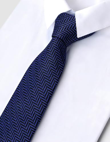 Image of Barry.Wang Skinny Ties for Men Wool Blend Herringbone Necktie with Tie Clip | Tie and Tie Clip Set, Cashmere Wool Stripe, 2.76 x 63 Inches, Extra Long Slim, Wedding Work Party Classic