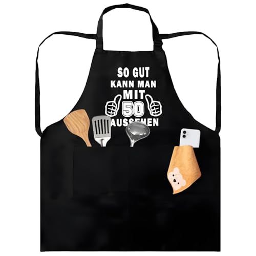 Geschenke zum 50 Geburtstag Mann, Kochschürze Herren für 50. Geburtstag Mann Geschenke für Männer zum 50, Wasserdicht Verstellbare Grillschürze mit 3 Vordertaschen für 50 Jährige Geburtstagsempfänger Geschenke zum 50 Geburtstag Mann, Kochschürze Herren für 50. Geburtstag Mann Geschenke für Männer zum 50, Wasserdicht Verstellbare Grillschürze mit 3 Vordertaschen für 50 Jährige Geburtstagsempfänger