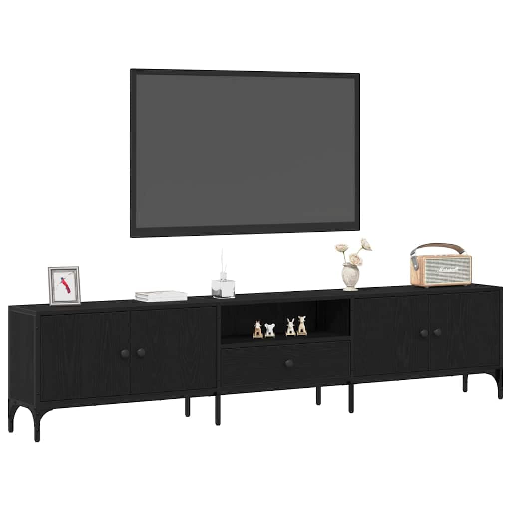 Mobile TV nero, effetto rovere, 200 x 25 x 44 cm, mobile basso