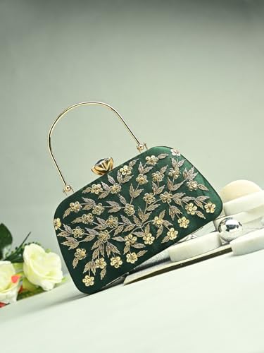 Image of TOOBA Handicraft Women's Beautiful Bling Box Clutch Bag | Evening Bag, Bridal Purse & Party Handbag | Wedding & Special Occasion Clutch (Small Boat)