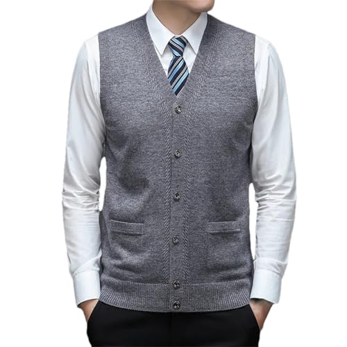Men's Wool Blend Sleeveless Sweater Vest Basic V-Neck Business Button Down Knitted Cardigan Vest