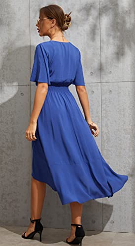 Image of Kormei Women Short Sleeve V Neck Floral High Low Flowy Summer Party Long Maxi Dress