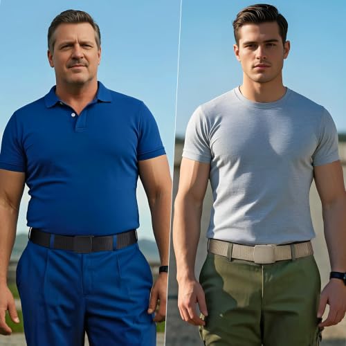 Image of JASGOOD 2 Pack Nylon Web Belt Outdoor Military Men's Metal Free Belt with TSA Plastic Buckle