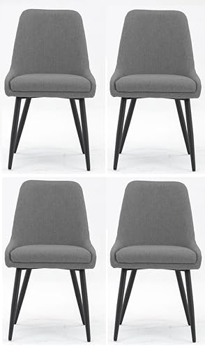 Image of Finch Fox Morris Glam Comfortable Fabric Upholstered Padded Living Room Side Dining Chair for Cafeteria Bedroom, Restaurents, Home, Office with Black Metal Legs in Dark Grey Color (Set of 4)