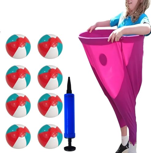 Juego de pantalones de abuela para jardín, divertido juego de pantalones de abuela elásticos gigantes para exteriores, con 8 pelotas de saltar + 1 inflador, ideal para fiestas familiares y juegos de