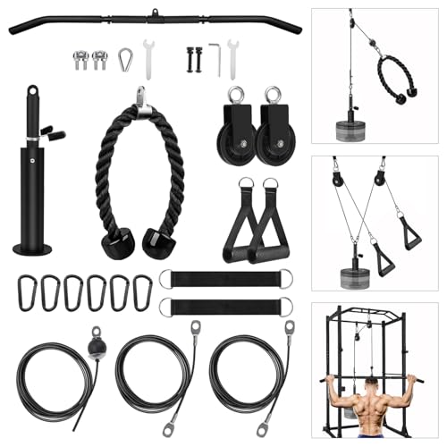 LFJ Kabelzug Fitness, Latzug Trizeps Trainingsgerät Home Gym Equipment Latzugstange Zugmaschine Krafttraining (Set mit Latzugstange)