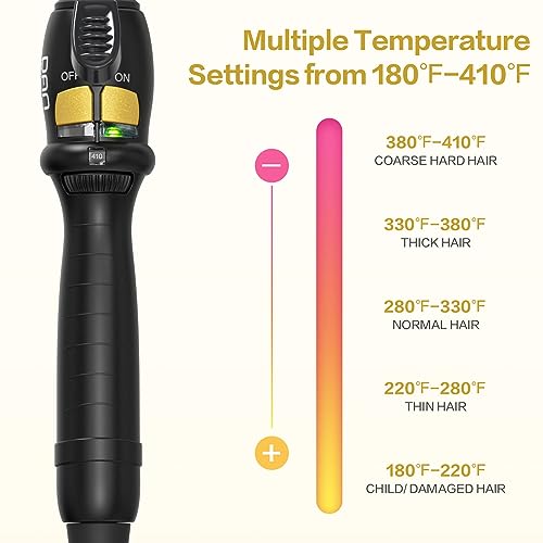DAN Technology 5/8 Inch Curling Iron Wand for Defined Medium Curls, Tourmaline Ceramic Hair Curler with 180°F–430°F Adjustable Temperature, Fast Heating, Dual Voltage, Auto Shut-Off, Black & Gold - Thumbnail 2