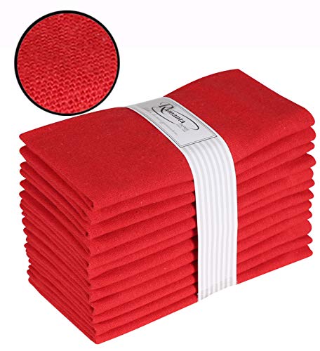 Ramanta Home 12-Pack 100% Cotton Dinner Napkins 18 by 18-Inch Soft Absorbent Comfortable - Ideal for Events and Regular Use - Red