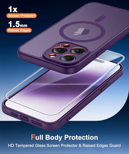 Image of FNTCASE for iPhone 14-Pro Case Purple: Translucent Compatible with MagSafe | With Screen Protector, Magnetic Camera Protection Slim Protective, 14FT Military Grade Drop Tested, Matte Shockproof Cover