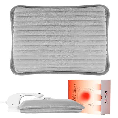 Wärmflasche Elektrisch,Tragbare Elektrische Wärmflasche Mit Weichem Bezug,Wohltuende Wärme an Rücken,Bauch, Nacken (Grau)