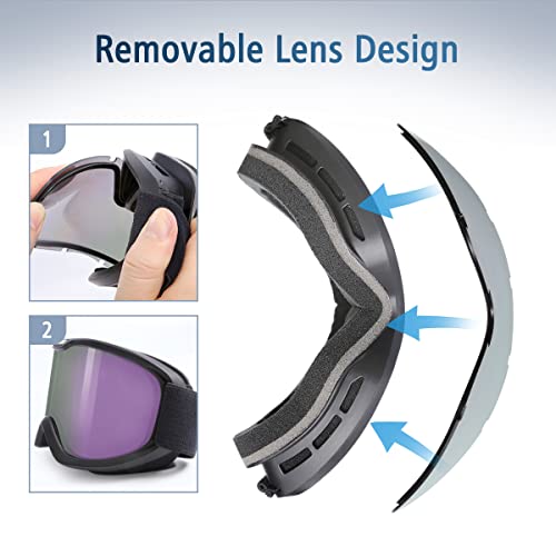 Besmall Anti-Fog Ski Goggles - Uv Protection Snowboard Winter Snow Goggles Over Glasses For Men Women Adult Youth Snowmobile Skiing Skating (Black-Purple) #TOP7