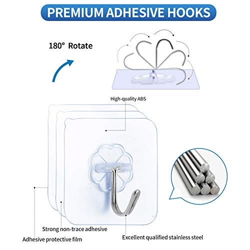 Premium Adhesive Hooks Kitchen Wall Hooks,Heavy Duty 13Lb(Max) Wall Hooks, Transparent Reusable Seamless Hooks With Stainless Hooks Reusable Utility Towel Bath Ceiling Office Window Hooks,10 Pack #TOP3