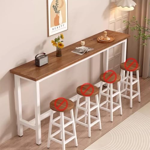 Mesa de bar larga de alta capacidad de carga, pequeña mesa de bar de cocina para desayuno, café, pub, comedor, oficina y apartamento, color marrón, 160 x 40 x 105 cm