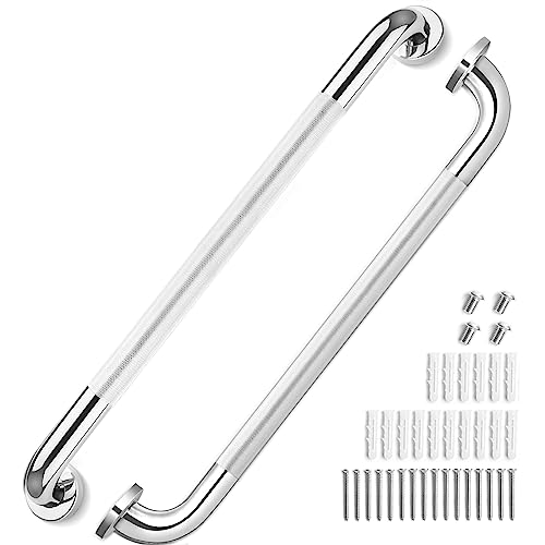 2 Pack Grab Bars for Elderly for Wall Fit for 24 Inch Studs Knurled Anti-Slip Bathroom Shower Grab Bars for Seniors Safety Handicap Grab Bars for Shower Shower Handles for Elderly Tesuchan