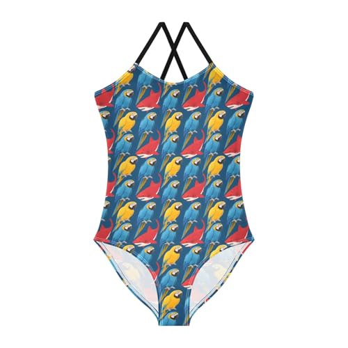 senya Girls Swimsuits One-Piece Swimwear Tie Bathing Suit Beach Summer Round Neck 9-10T Shark Parrot Pattern