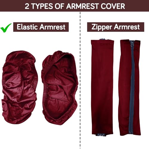 Image of HOKIPO 'SereneSolids' 140 GSM Armrest Covers for Office Chair (Elastic Style), 1 Pair, Burgundy (AR-5933-BRGN)